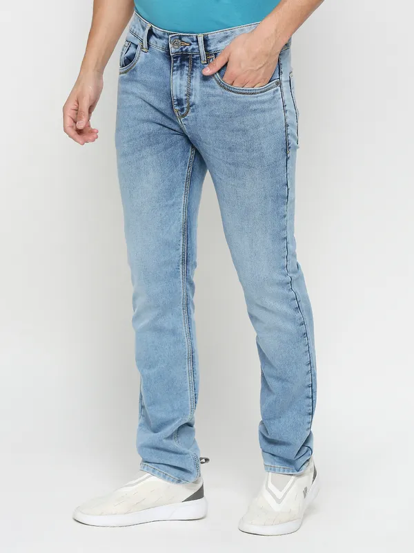 Blue Skinny Cropped Fit Men's Denims by Being Human Clothing main image 0